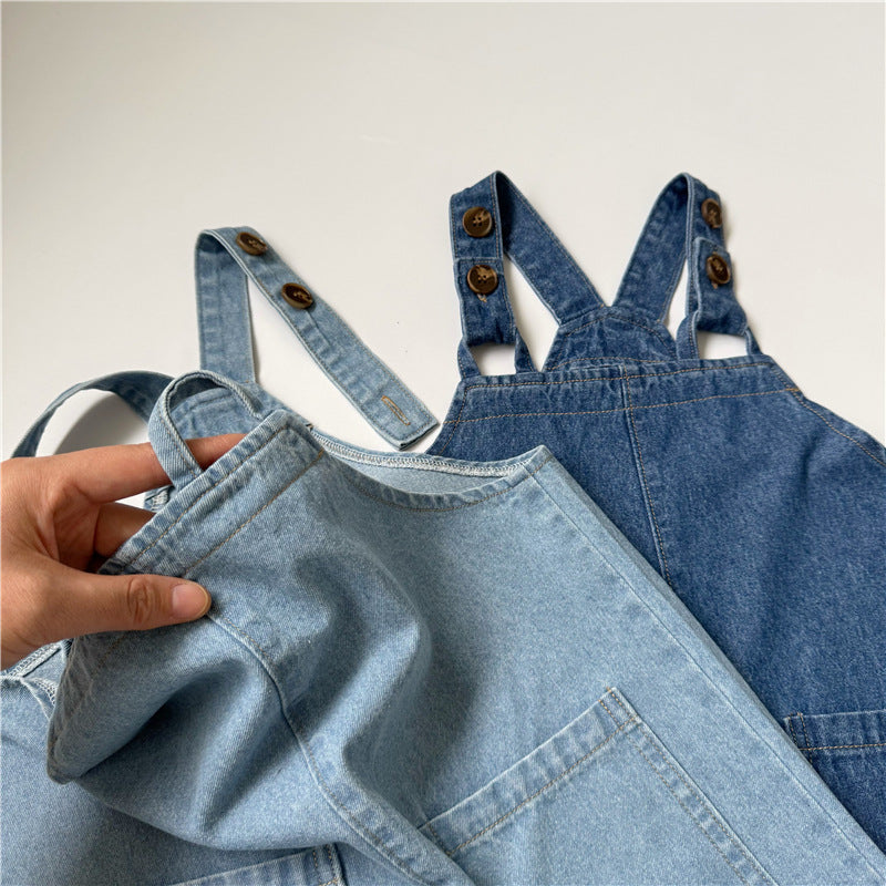 Denim Button Suspender Shorts デニム サロペットショートパンツ【mh0013646】