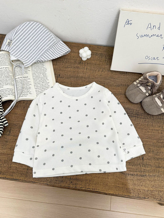 Camiseta de manga larga con lunares suelta para bebés y niños pequeños 【mh0013999】