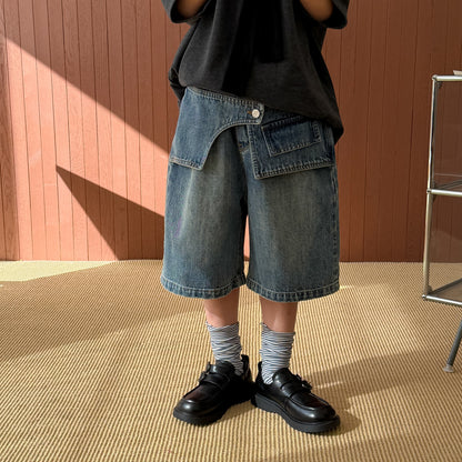 Asymmetric Waist Denim Shorts