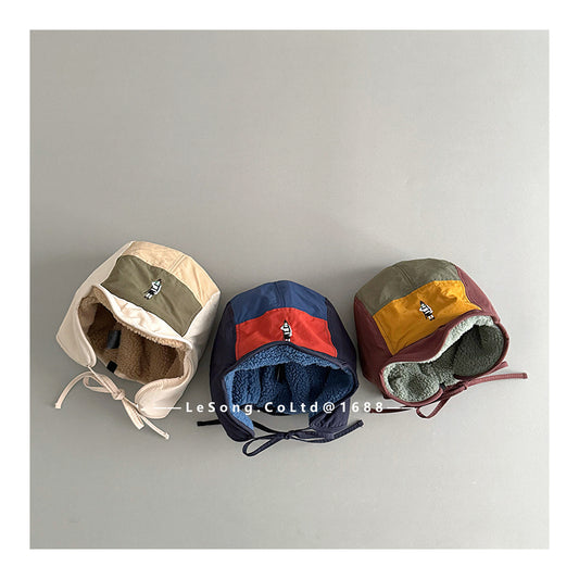 キッズ帽子 裏フリース 耳当て付き カラーブロック フライトキャップ【mh0011837】