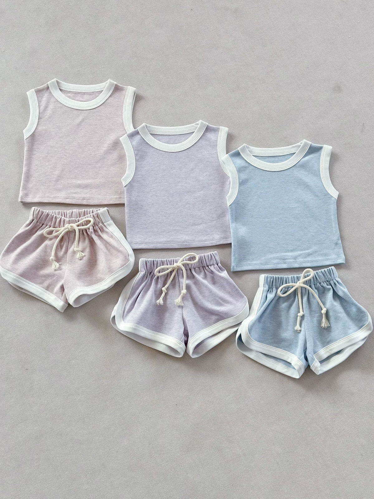 Sleeveless Edged T-shirt Shorts Set - Piping Sleeveless Top & Shorts Set [mh0013281]