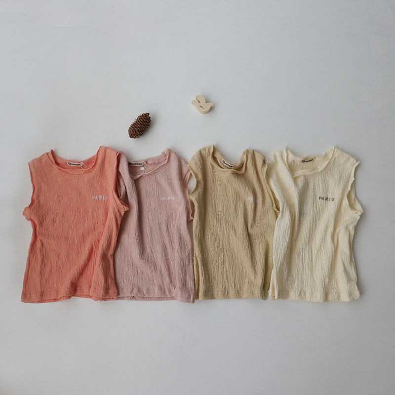 Paris Embroidered Textured Cotton Vest 刺繍 ノースリーブTシャツ【mh0012628】