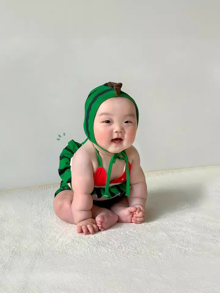 Watermelon-Shaped Bikini Three-Piece Set スイカ ベビー ビキニセット【mh0013376】