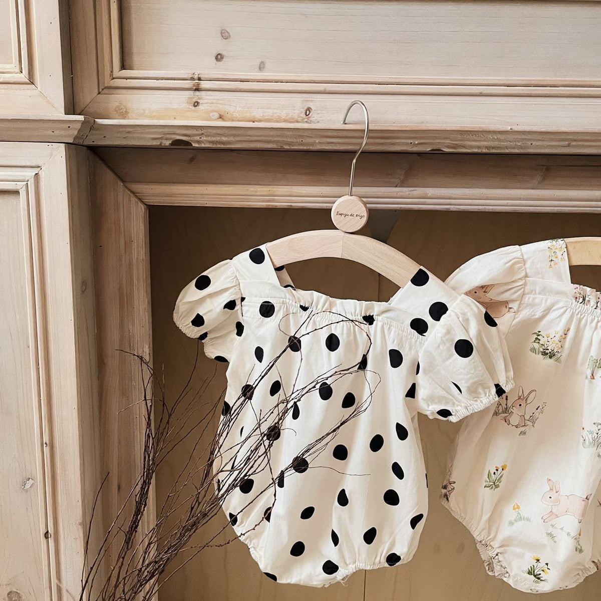 Baby Rabbit Dot Square Neck Short Sleeve Puff Sleeve Romper [mh0001866]
