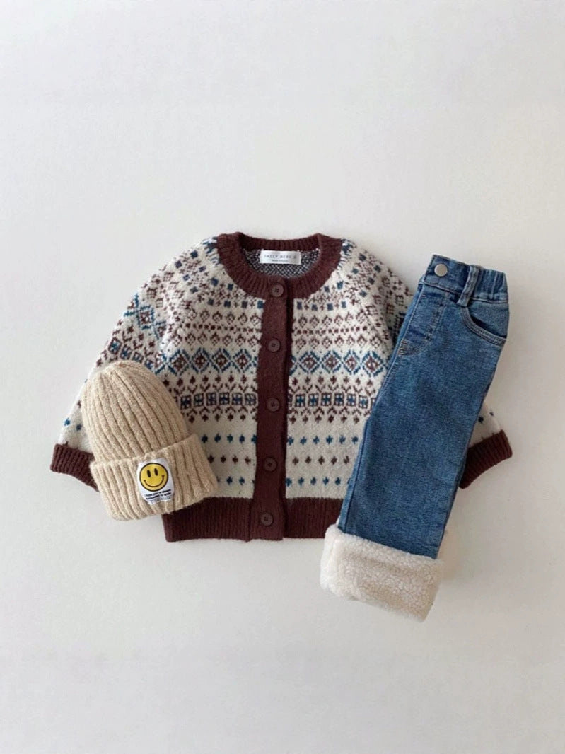 Cárdigan de punto jacquard con estampado nórdico para bebés y niños 【mh0014643】