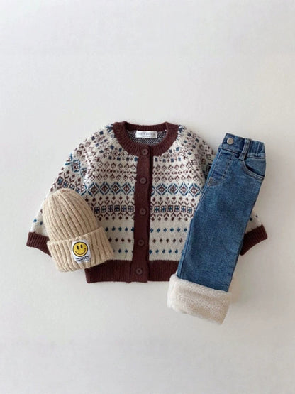 Cárdigan de punto jacquard con estampado nórdico para bebés y niños 【mh0014643】