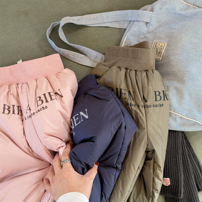 中綿防寒パンツ ジョガーパンツ 暖パン ロゴプリント【mh0011916】