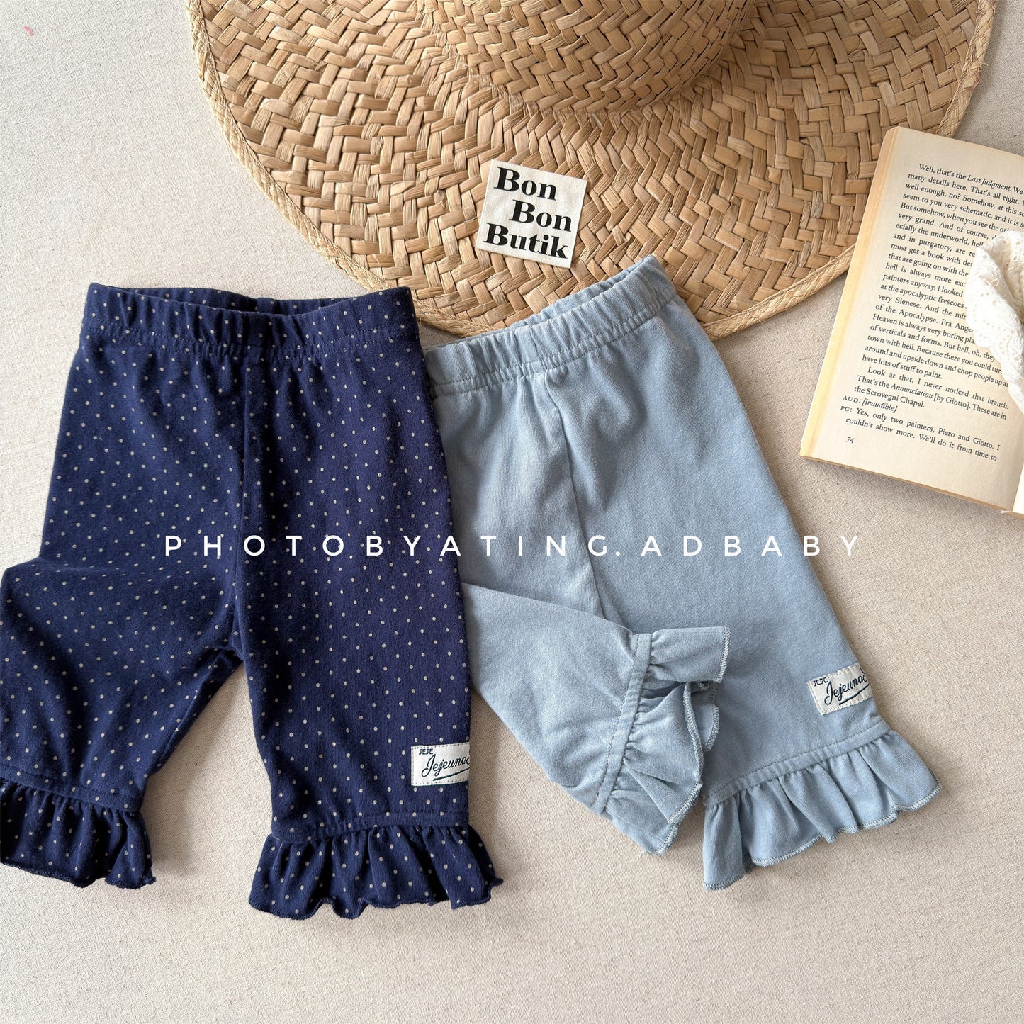 Ruffle Hem Dot Cotton Capri Leggings フリル ハーフ丈レギンス【mh0012663】