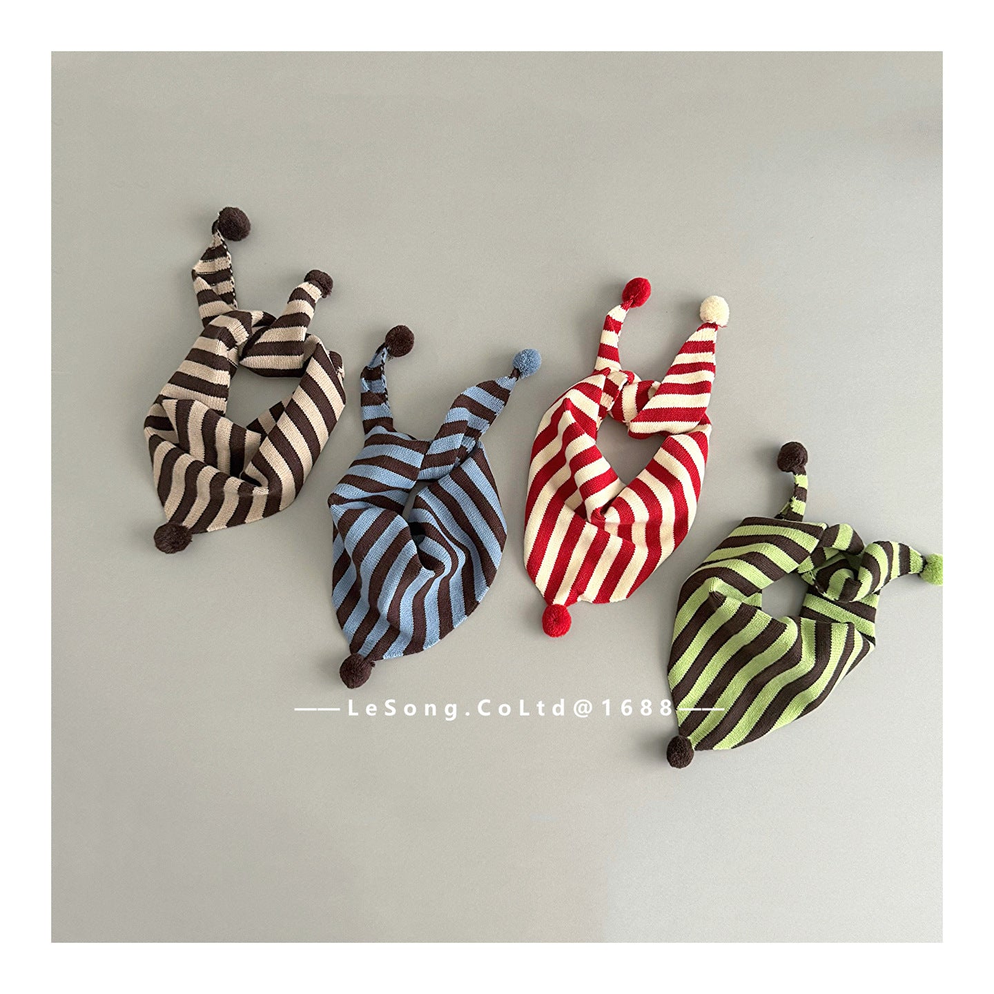 Baby/Kids Scarf, Striped Pattern, Pom-Pom Triangle Design, Cold Protection [mh0011598]