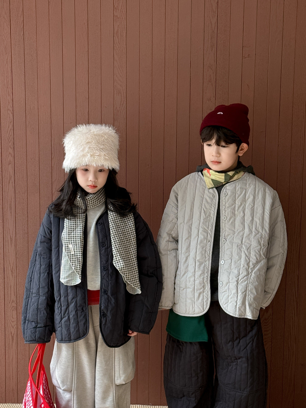 キルティングジャケット キッズ 中綿 厚手 ノーカラー ショート丈 カジュアル アウター【mh0011679】