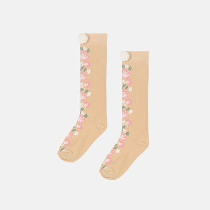 ハイソックス ニュアンスカラー ポンポン 靴下 キッズ コットン【mh0011562】