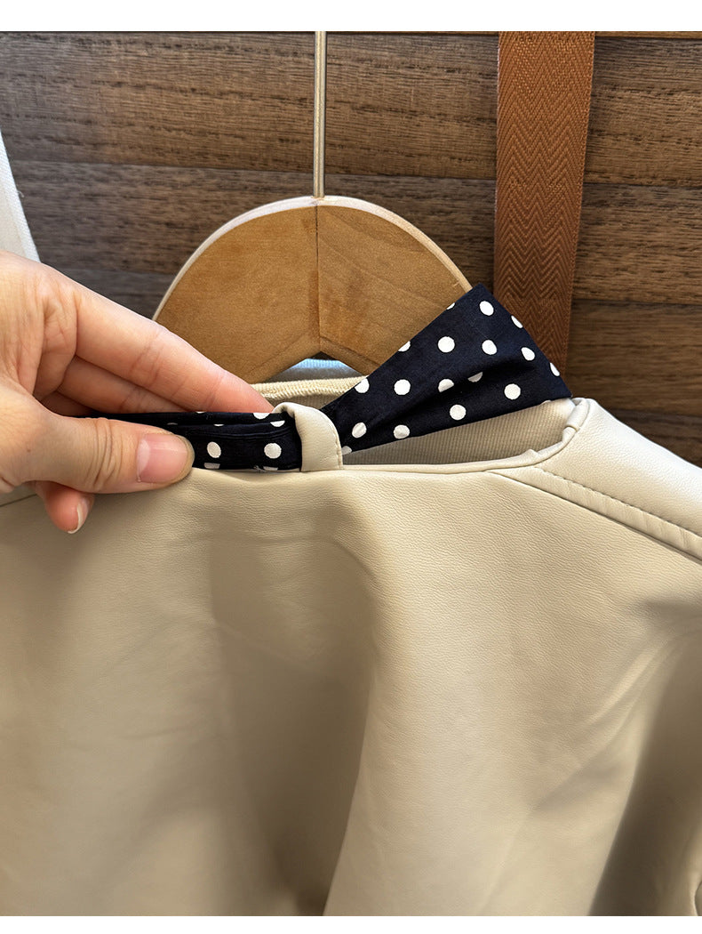 キッズ ノーカラー バルーンシルエット フェイクレザー ジャケット インナー キャミソールワンピース【mh0013895】