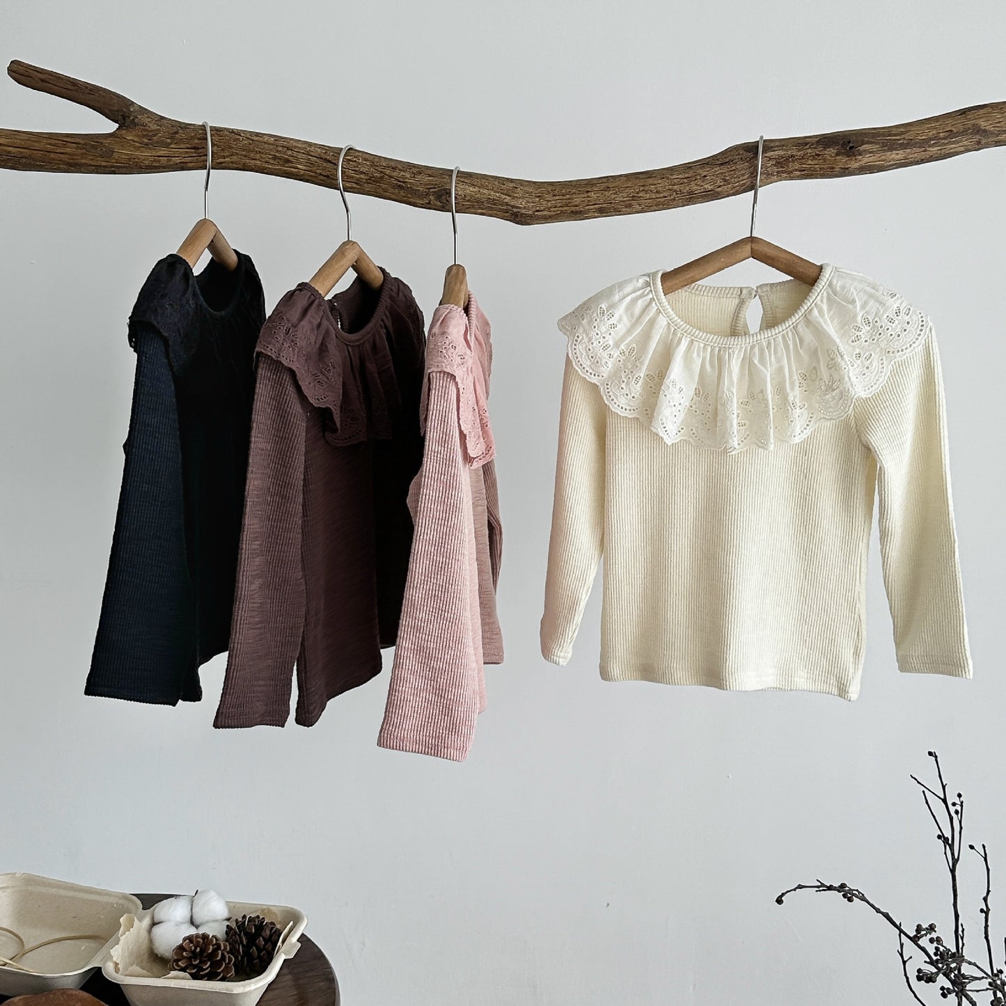 -フラワーフリル襟長袖Tシャツ キッズカットソー【mh0010958】 - mamahalo shop - 長袖Tシャツ -  べビー服 - 子供服 - 男の子 - 女の子