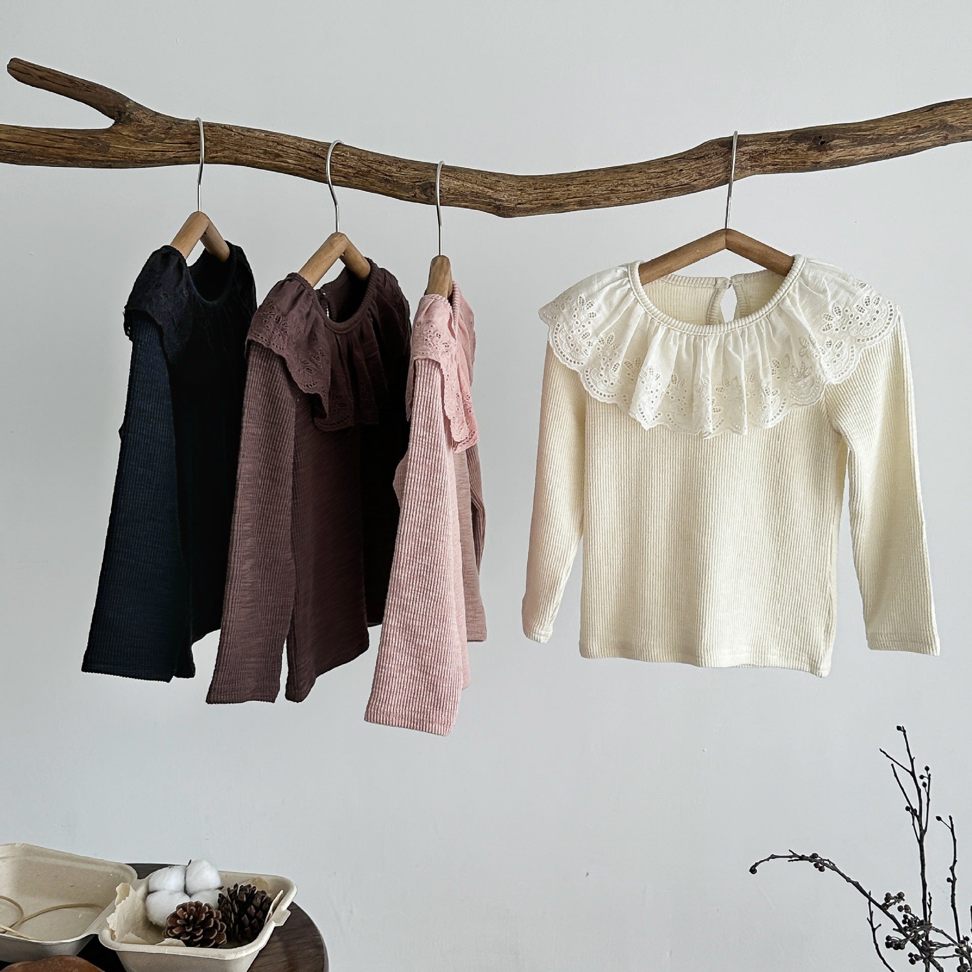 -フラワーフリル襟長袖Tシャツ キッズカットソー【mh0010958】 - mamahalo shop - 長袖Tシャツ -  べビー服 - 子供服 - 男の子 - 女の子