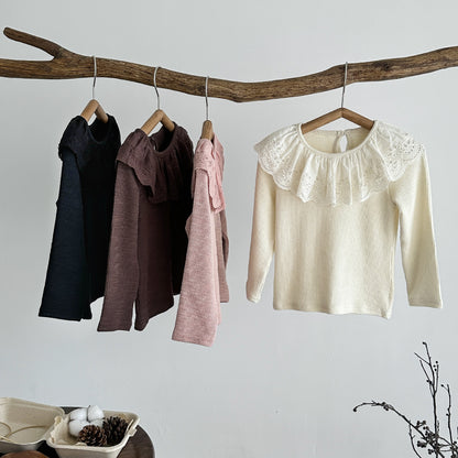 -フラワーフリル襟長袖Tシャツ キッズカットソー【mh0010958】 - mamahalo shop - 長袖Tシャツ -  べビー服 - 子供服 - 男の子 - 女の子