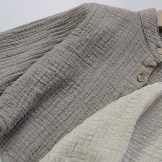 Kids' Gauze Stand-Collar Plain Long-Sleeve Shirt [mh0000325]
