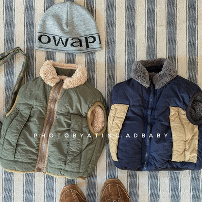 パッチワークベスト 裏ボアフリース スタンドカラー【mh0011920】