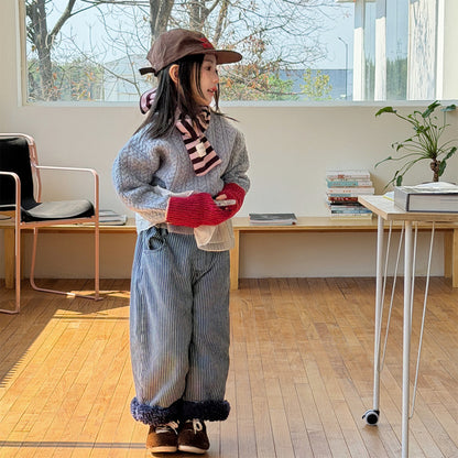 裏ボアデニムパンツ ストライプ 暖パン ジーンズ【mh0011914】