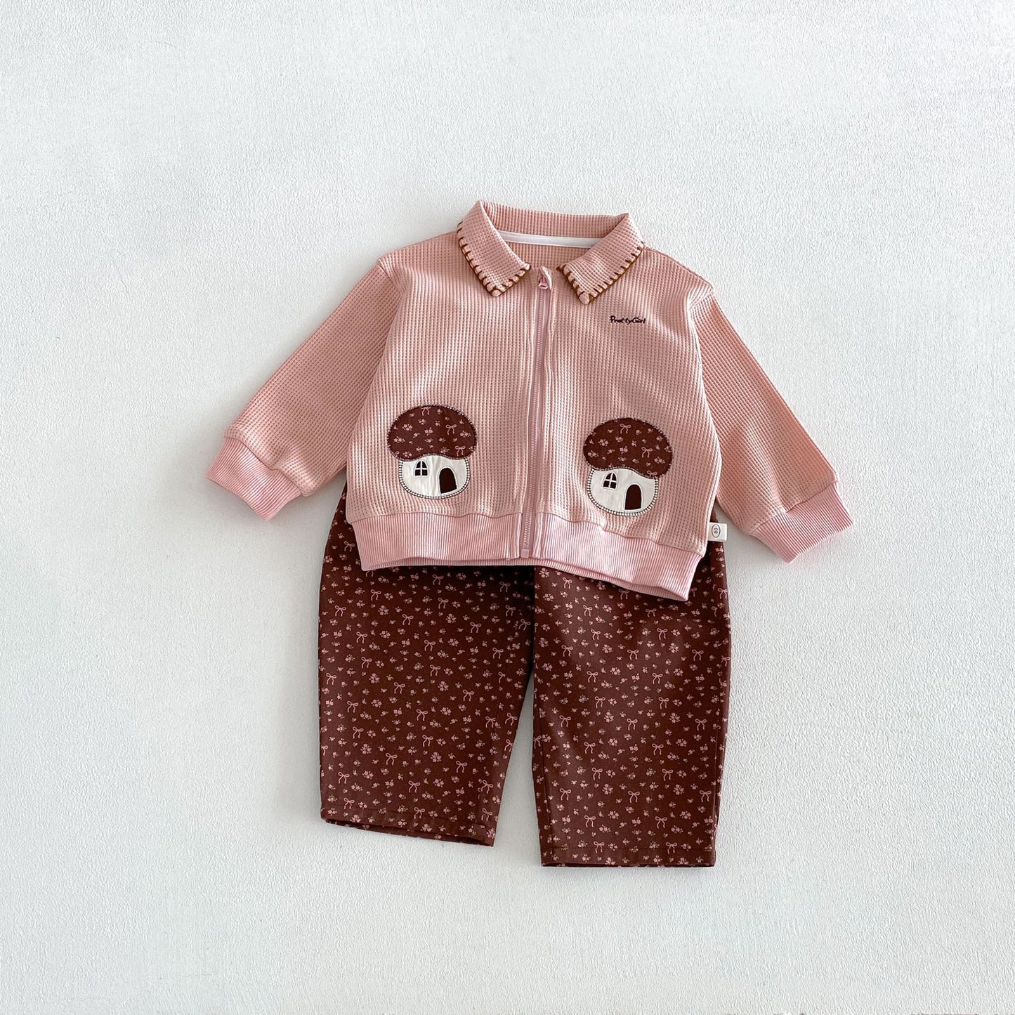 Chaqueta gofrada con cremallera para bebé/niño, pantalón ancho fácil con estampado [mh0014027]