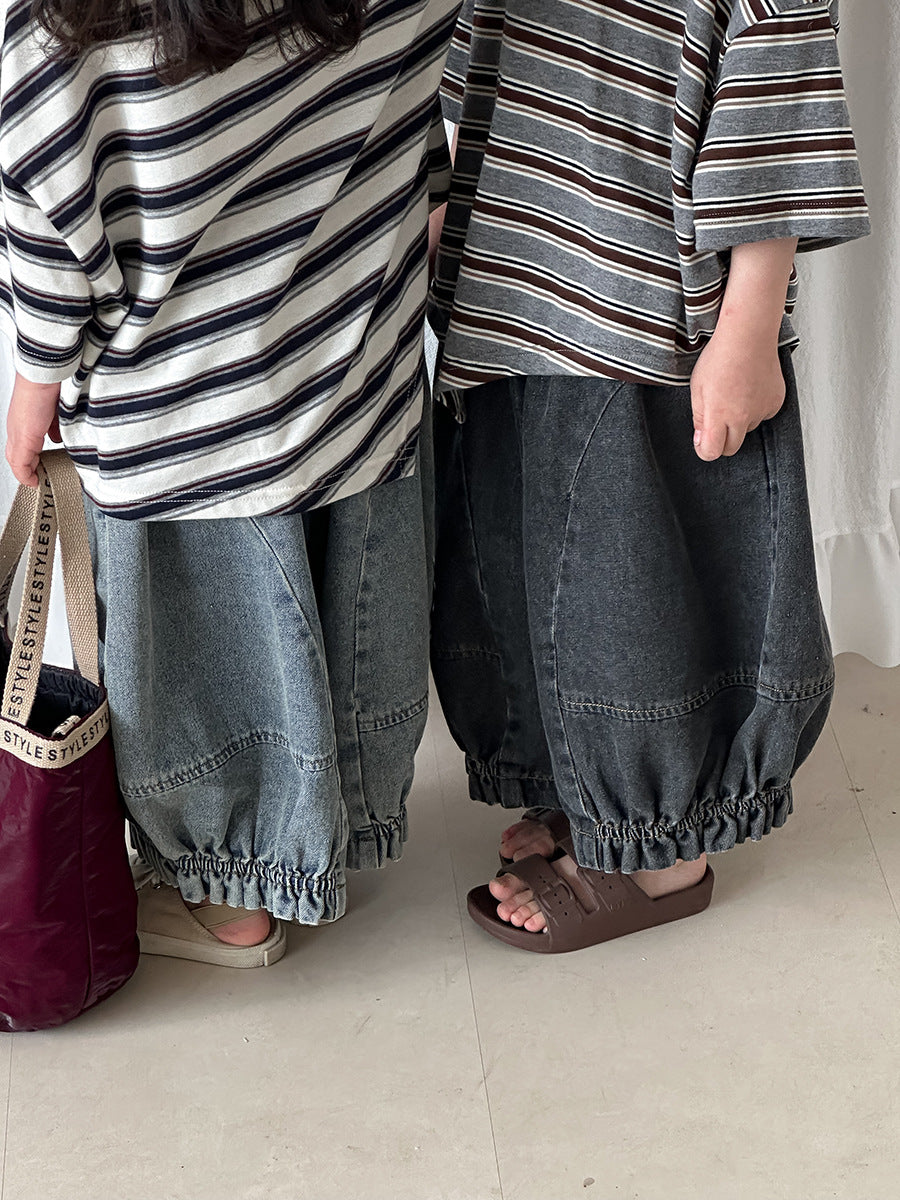 Gentered Pleated Elastic Denim Capris ウォッシュ クロップドパンツ【mh0013464】