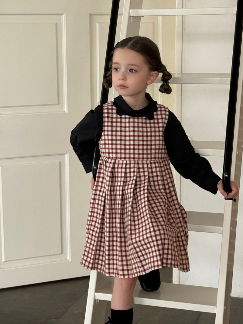 Kids' Plaid Pleated Sleeveless Jumper Dress