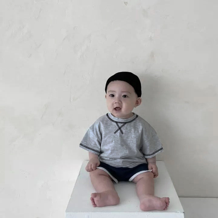 ベビー ステッチ パイピング 半袖Tシャツ ショートパンツ セット【mh0001949】
