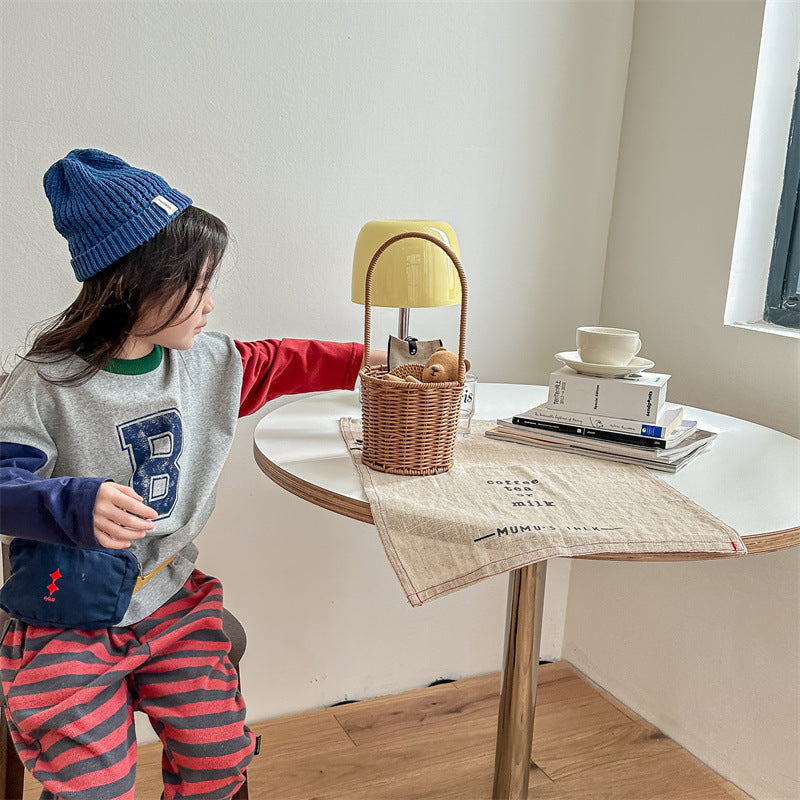 Kids Tops Long Sleeve T-Shirt Patchwork Letter Logo Print 2 Colors