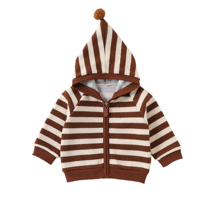 Sudadera con capucha y cremallera a rayas para bebé y niño【mh0014714】