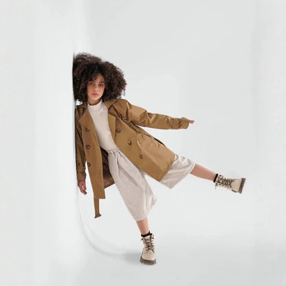 Kids' Double-Button Belted Mid-Length Trench Coat [mh0014731]