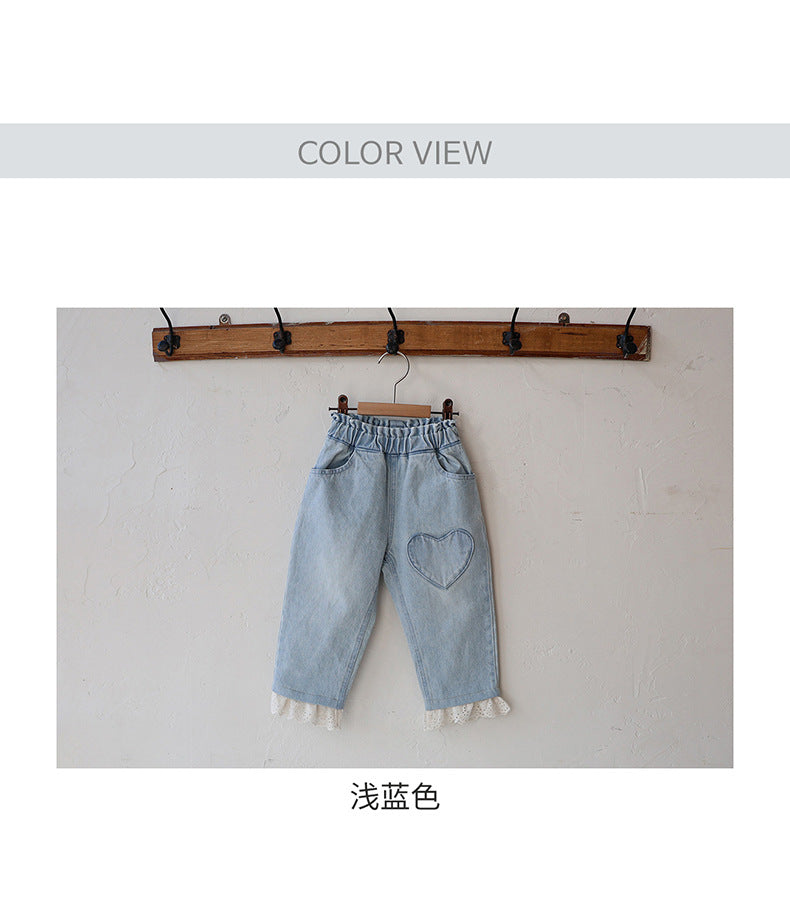 -ハート刺繍レース裾ワイドデニムパンツ【mh0010822】 - mamahalo shop - デニムパンツ -  べビー服 - 子供服 - 男の子 - 女の子