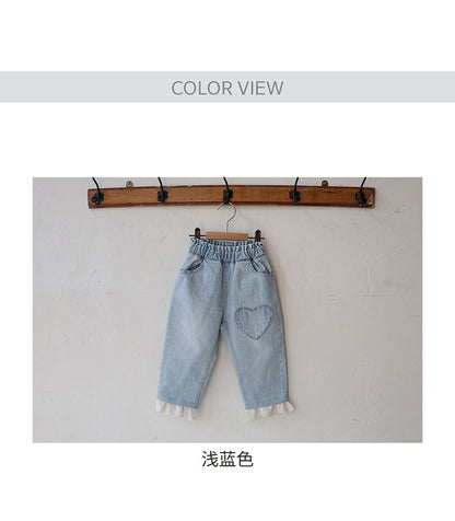-ハート刺繍レース裾ワイドデニムパンツ【mh0010822】 - mamahalo shop - デニムパンツ -  べビー服 - 子供服 - 男の子 - 女の子