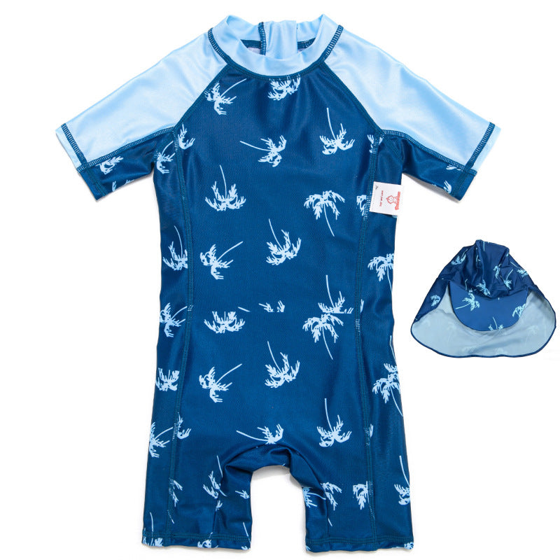 Striped Swimsuit With Matching Cap マリン 半袖水着 帽子セット【mh0013320】