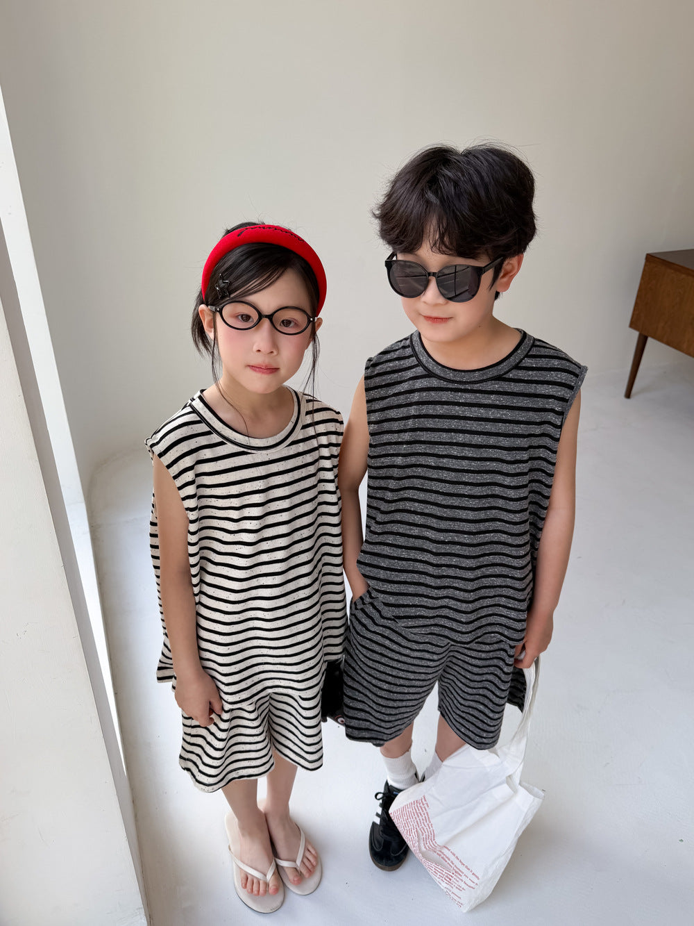 Sleeveless Sporty Stripe Set ボーダー タンクトップ ハーフパンツ セット【mh0013534】
