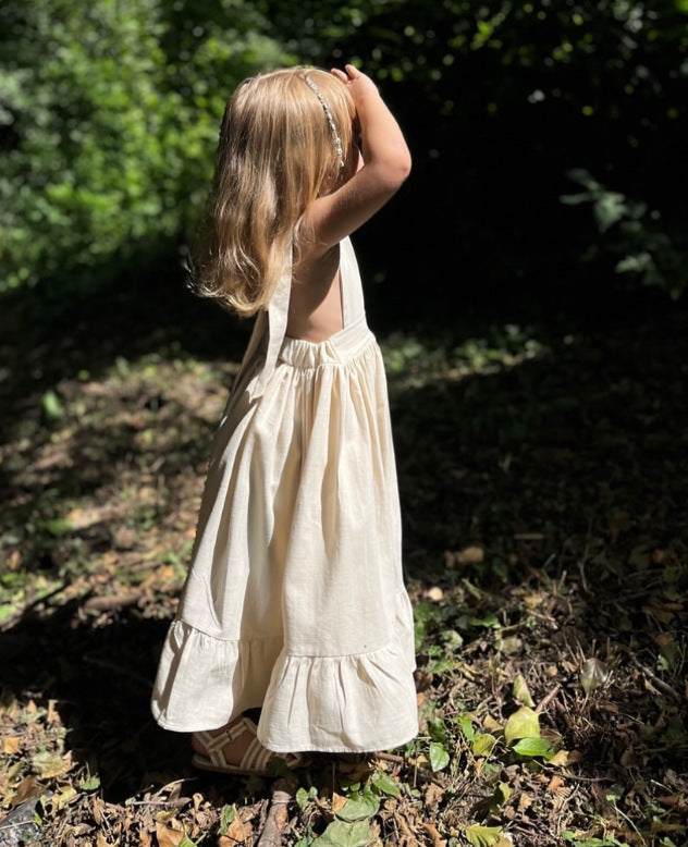 Kids' Back Ribbon Ruffle Hem A-Line Sleeveless Camisole Dress [mh0013871]
