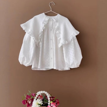 Kids' Ruffled Collar Lace Embroidered Balloon Sleeve Long-Sleeve Blouse [mh0013868]