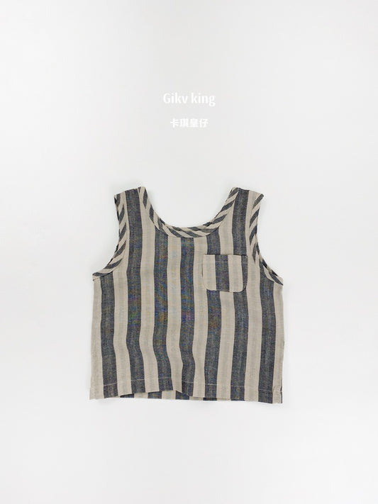 Striped Woven Cotton Vest ストライプ ノースリーブTシャツ【mh0013477】