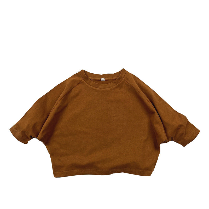 キッズ 無地 クルーネック ルーズ 長袖Tシャツ【mh0013932】