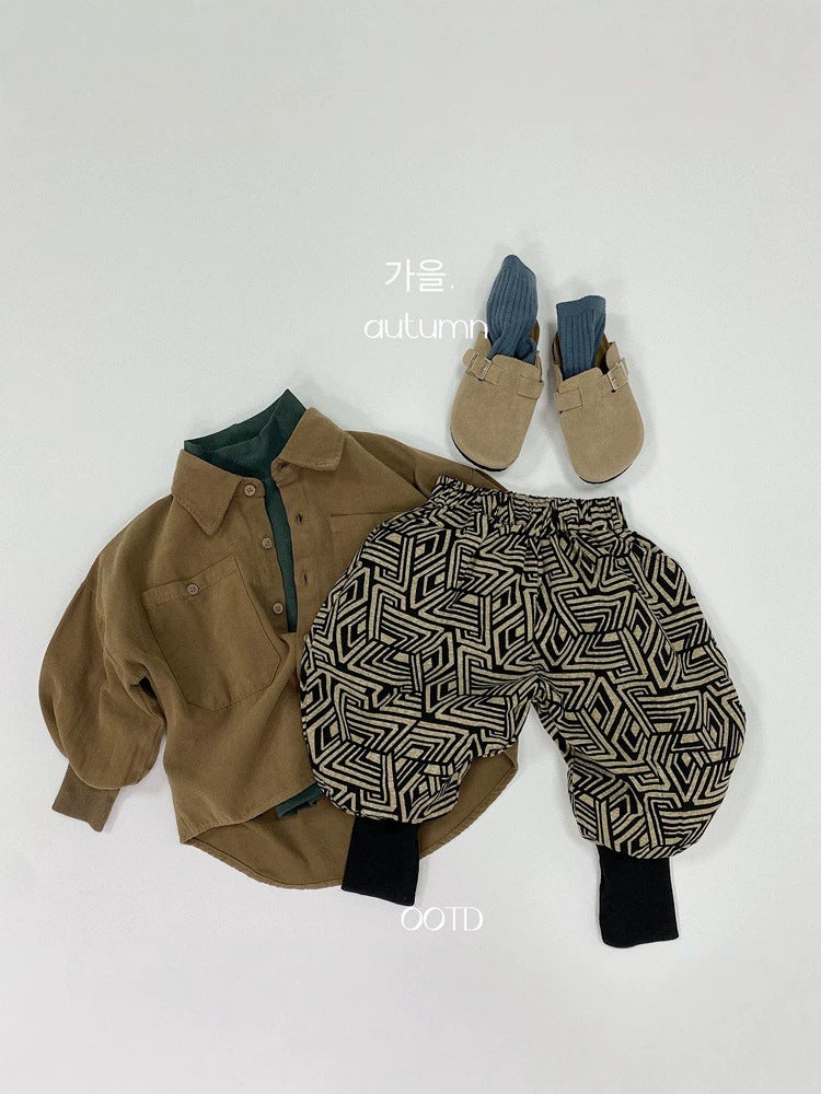 キッズ ジオメトリックプリント バルーン ロングパンツ【mh0014597】