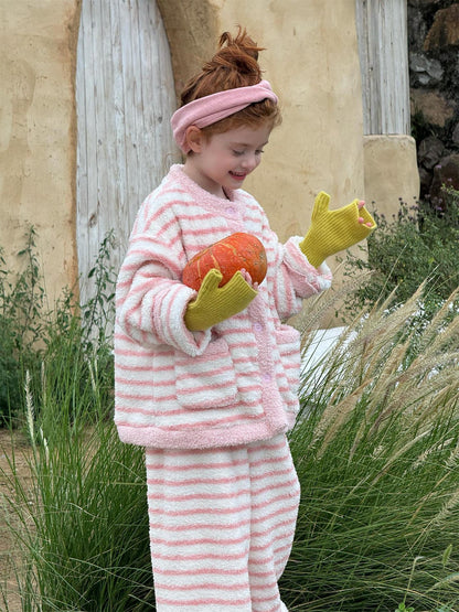 ルームウェア ボーダー もこもこフリース パジャマセットアップ 2点セット【mh0011745】