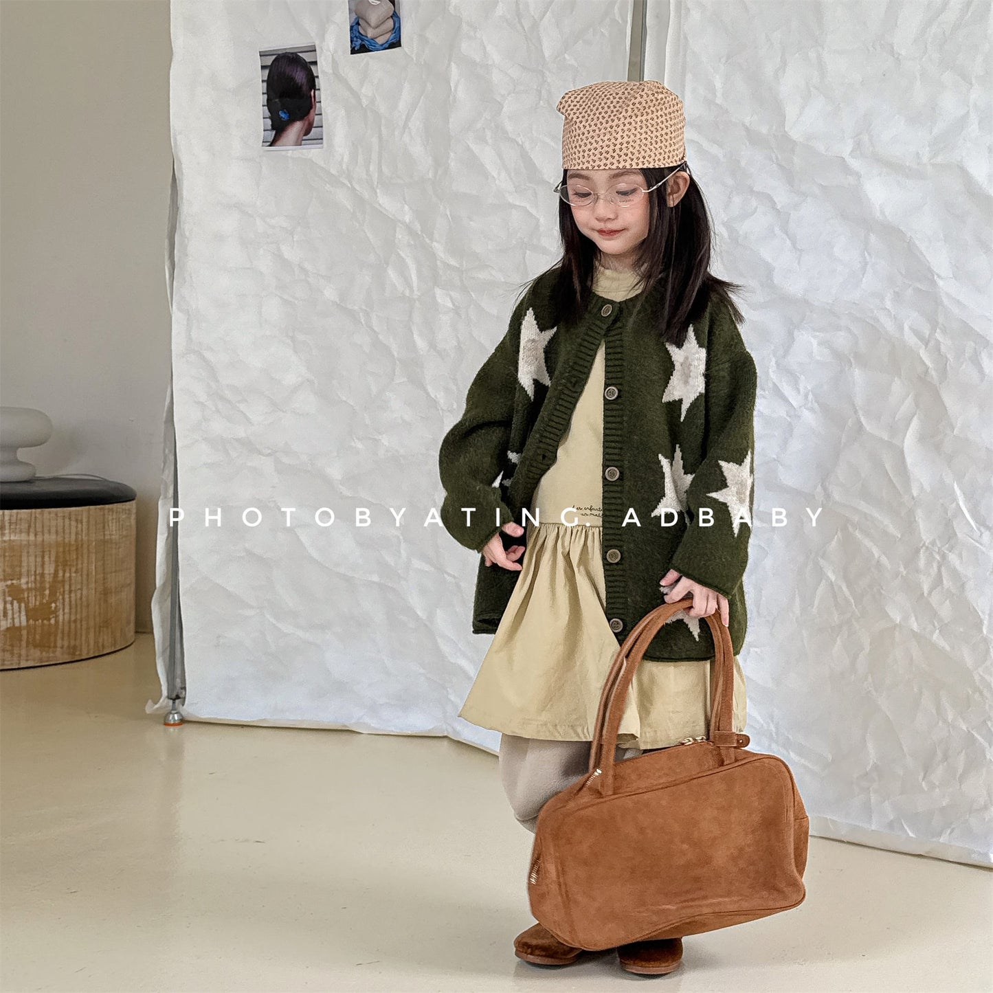 ニットカーディガン スター星 モノトーン ラグラン カジュアル アウター【mh0011612】