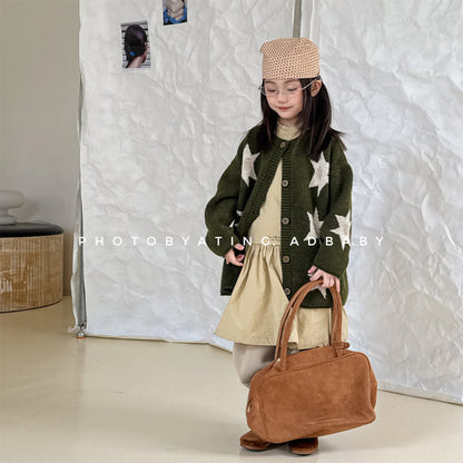 ニットカーディガン スター星 モノトーン ラグラン カジュアル アウター【mh0011612】