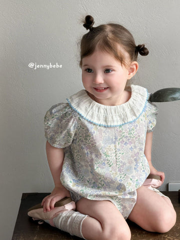Floral Puff Sleeve Romper 花柄 コットン パフスリーブ ロンパース【mh0012540】