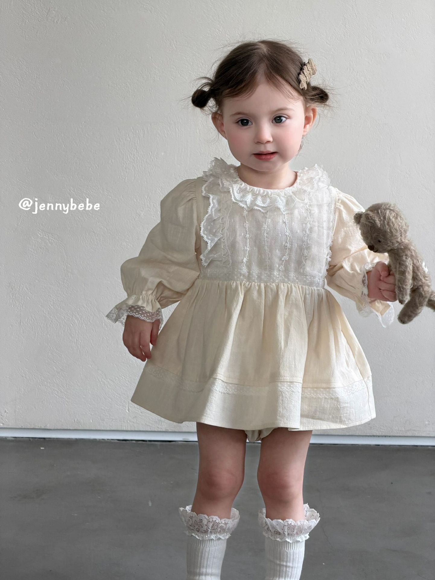 Lace Collar Cotton Romper Dress レース 襟付き コットン ロンパース ドレス【mh0012551】