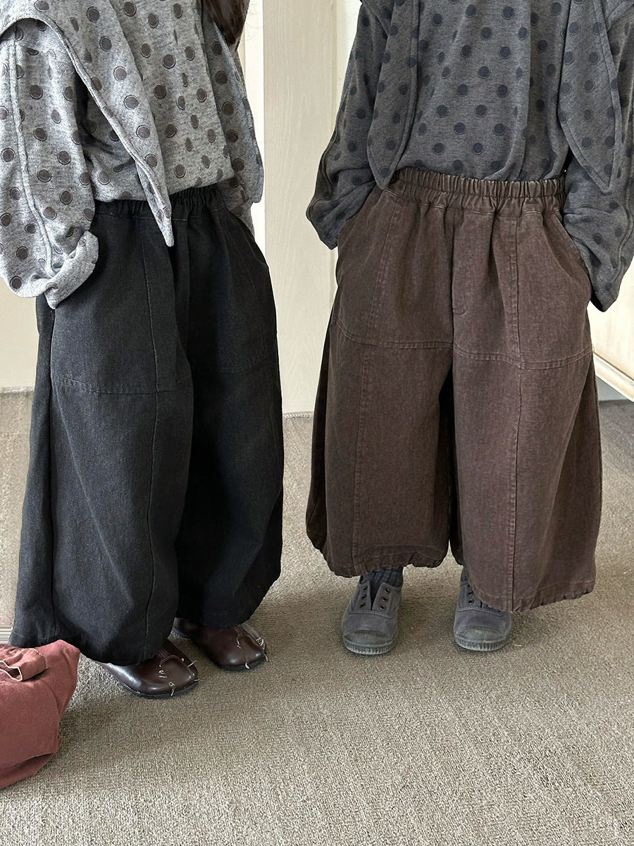 キッズ パッチワーク ウォッシュ ワイド ルーズ クロップドパンツ【mh0014295】