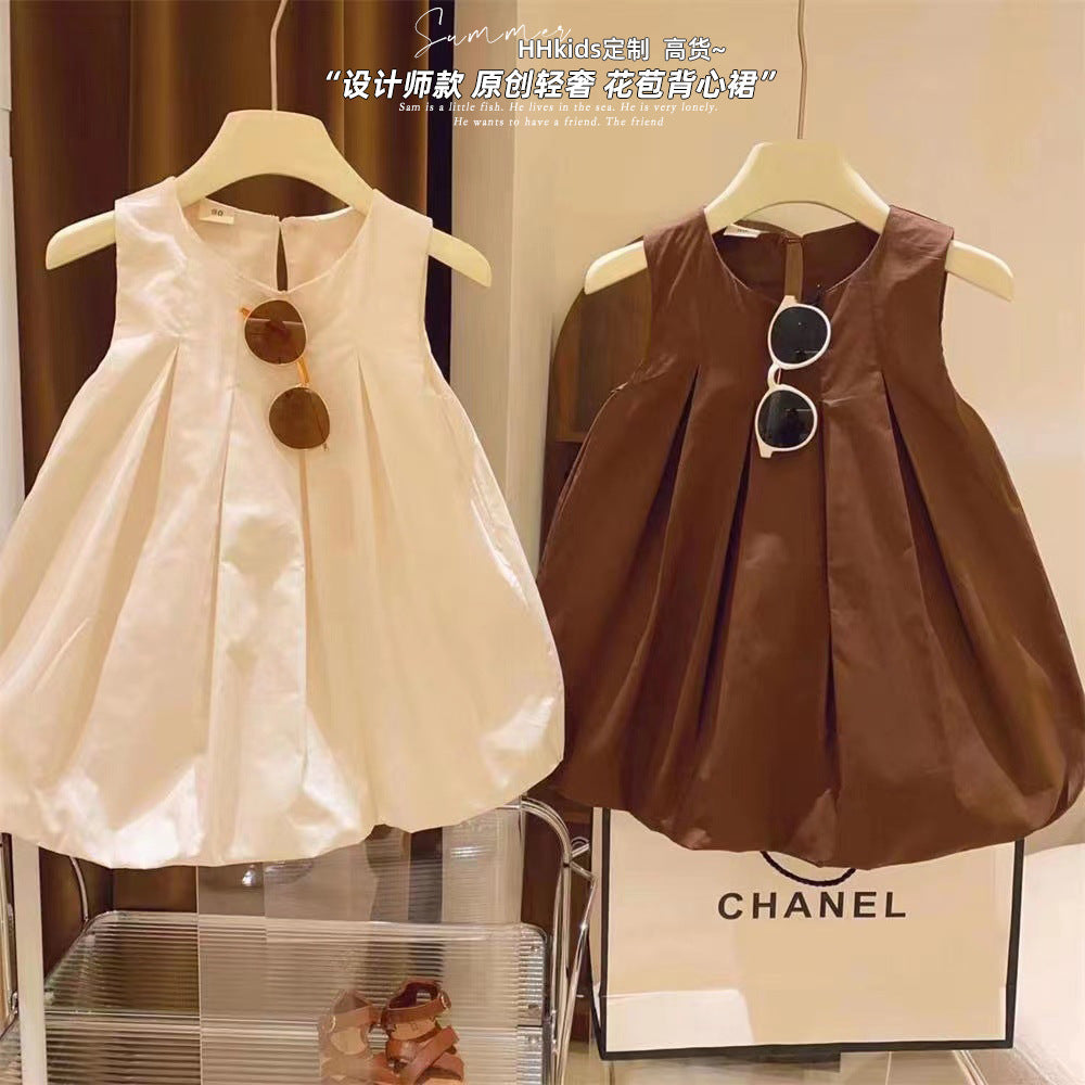 Kids' Tuck Balloon Silhouette A-line Sleeveless Dress [mh0001953]