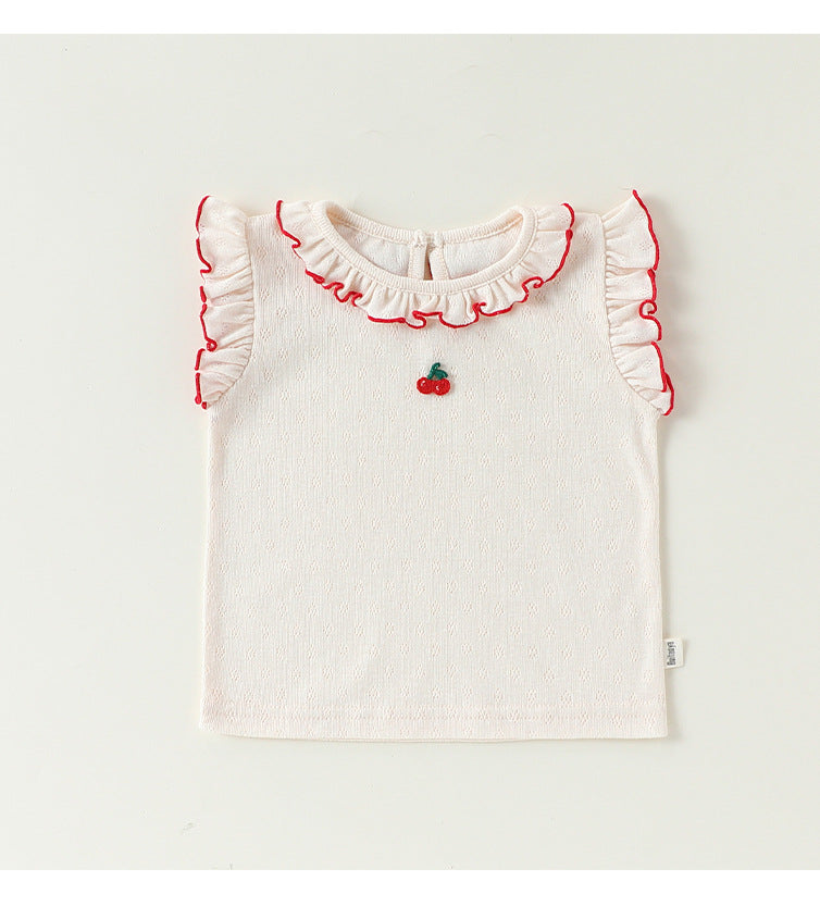 Sleeveless Embroidered Ruffle Top Shorts フルーツ ノースリーブカットソー ブルマパンツ【mh0013497】