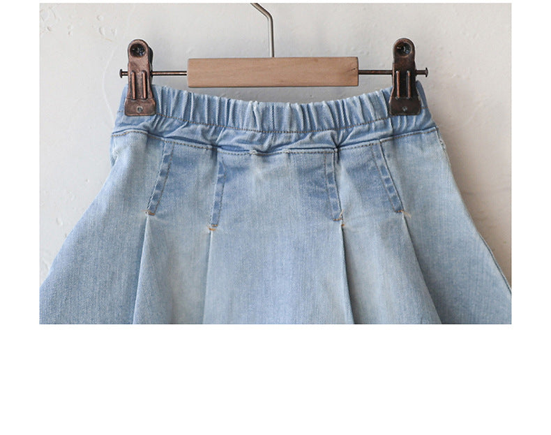 -プリーツフリルポケットデニムスカート イージーウエストミニスカート【mh0010828】 - mamahalo shop - スカート -  べビー服 - 子供服 - 男の子 - 女の子