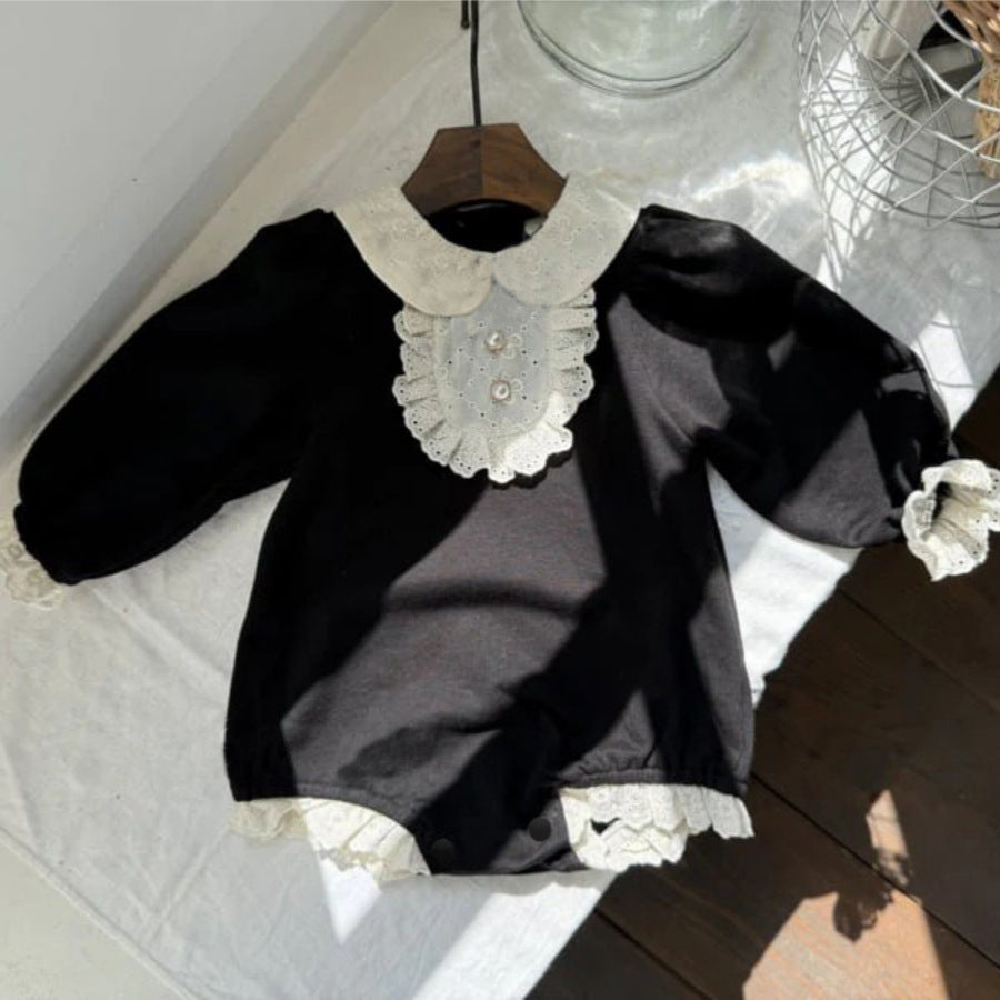 Baby Lace Collar Pearl Button Long Sleeve Romper [mh0013881]