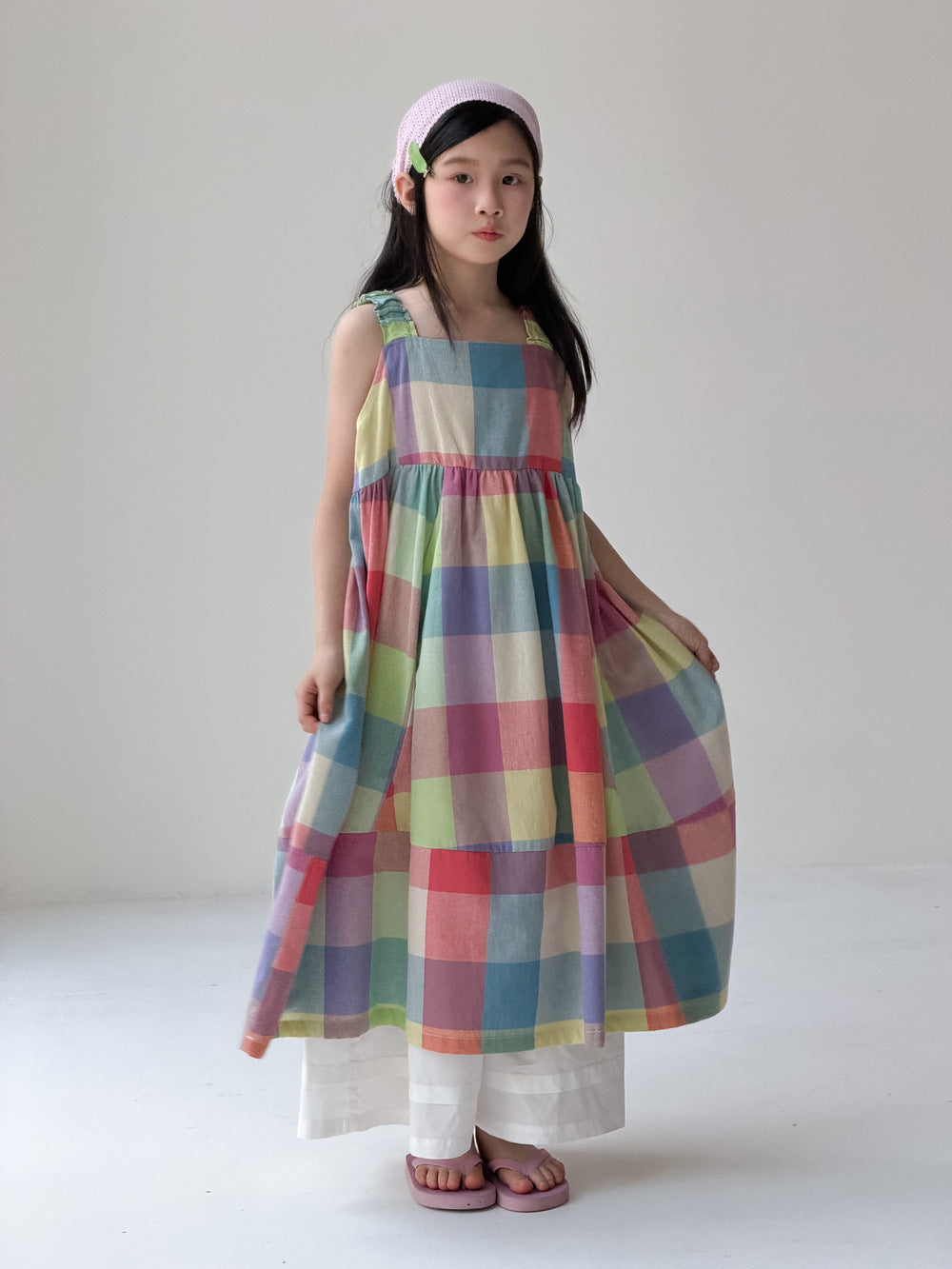 Gingham Multi Colored Dress Shirt Shorts Set ノースリーブワンピース 半袖シャツ パンツ【mh0013523】