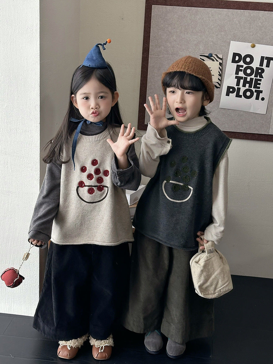 キッズ 刺繍モチーフ ルーズ ニットベスト【mh0014287】
